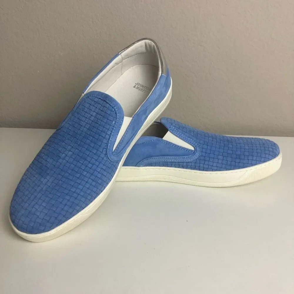 Johnston and Murphy Women's Elaina Blue Suede Leather Slip On Weave Sneakers 11 - Picture 1 of 6